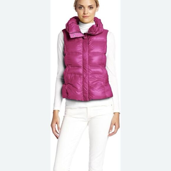 Coatology Goose Down Puffer Vest L Magenta Contrast Packable Gorpcore Travel - Picture 2 of 15